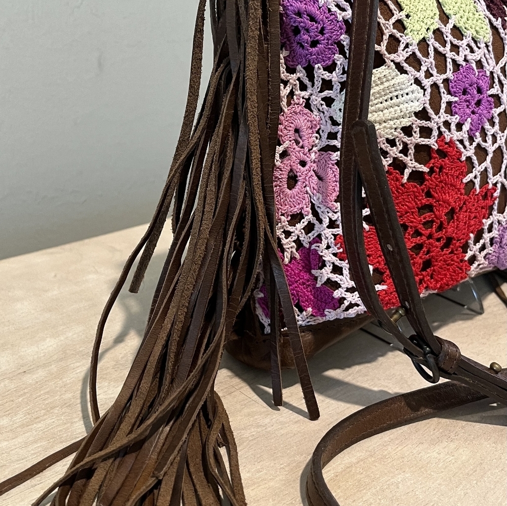 Streets Ahead Crochet, Bead & Italian Leather Boho Crossbody Made… - Picture 5 of 15